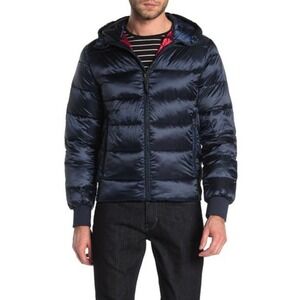 Slate & Stone Men's Full-Zipper Hooded Down Jacket Long Sleeve Navy Blue Size S